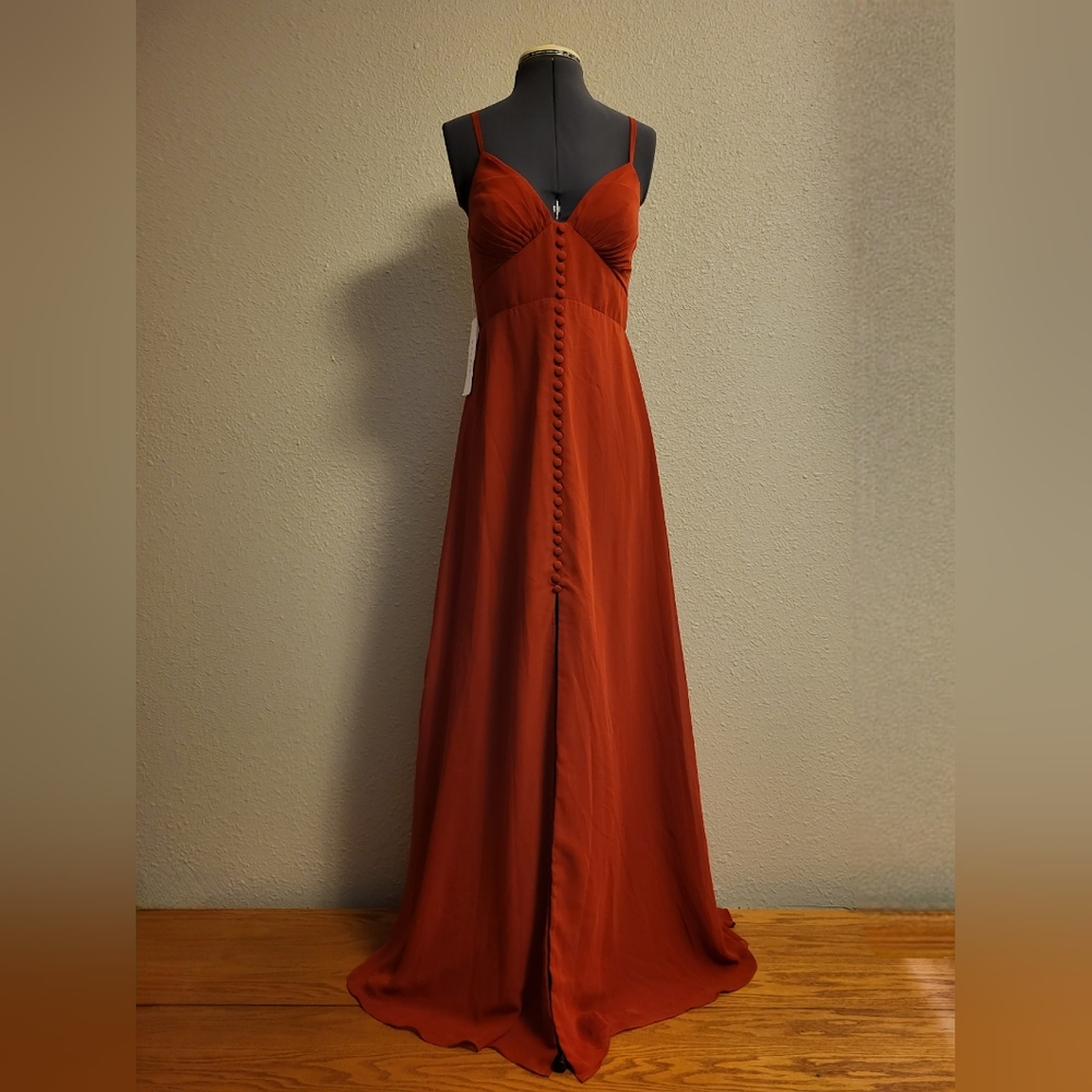 NWT Azazie Alaya Rust Red A-Line Chiffon Floor-length Dress Size A8